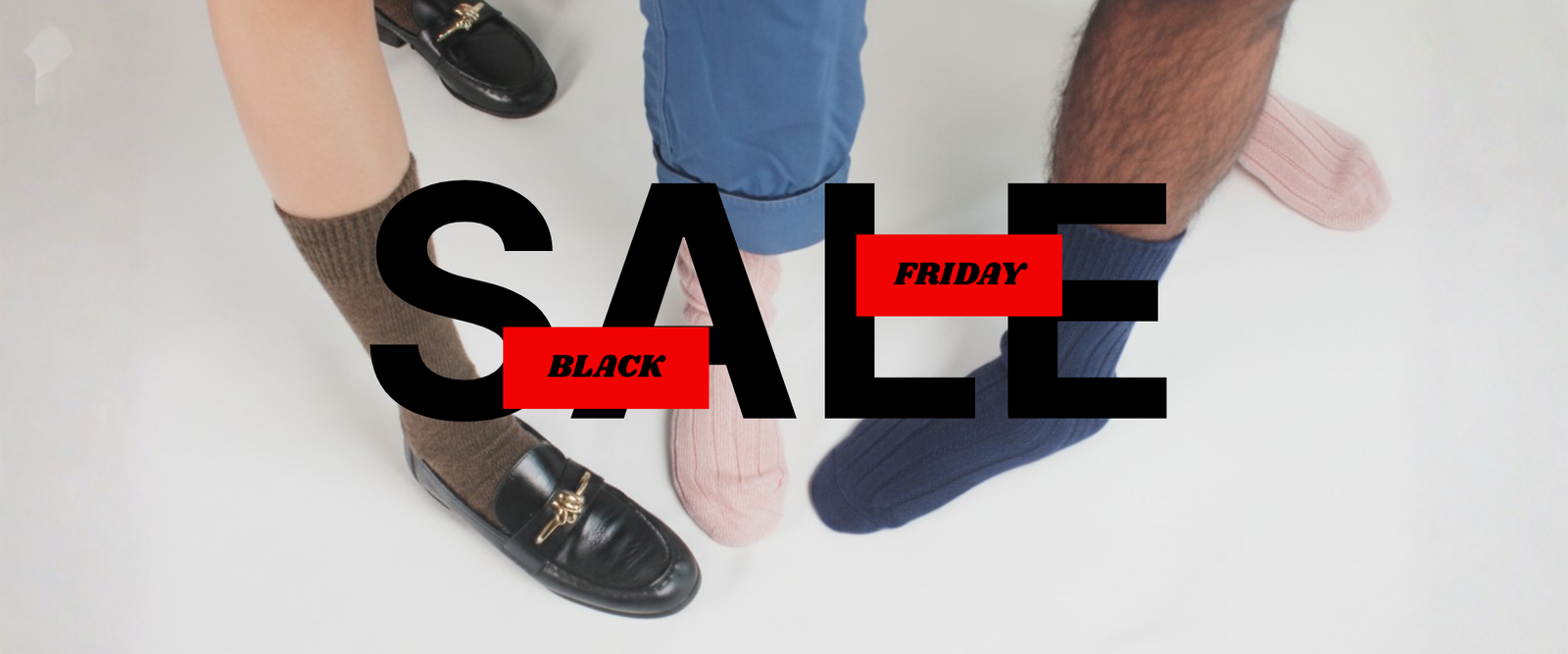 Two people wearing black shoes with a 'Black Friday Sale' text overlay. for mobile