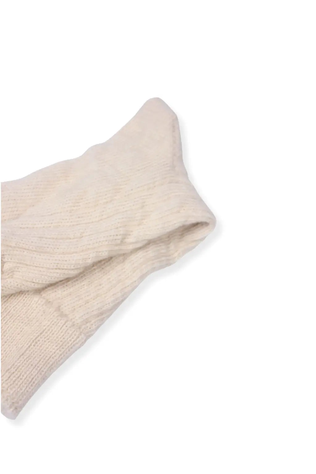 half british alpaca lounge sock in cream, folded neatly on a white background to show the ribbed knit and soft alpaca texture