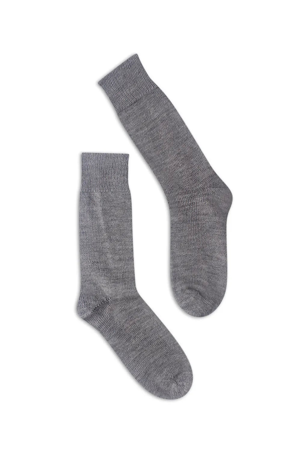 half british everyday alpaca socks in light grey, pair laid flat on a white background showing the fine ribbed knit and soft alpaca wool texture.